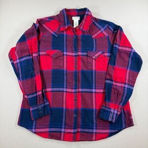 As Real As Wrangler Womens XL Red Navy Plaid Western Flannel Snap Shirt LRW834M
